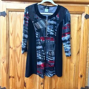 Libra Women's Shirt Top Black Red White Zipper Accent Stitching Size Small